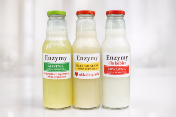 Szklane butelki enzymatycznych napojów koziej serwatki Zakwas Bołotowa-enzymy zdrowotne
